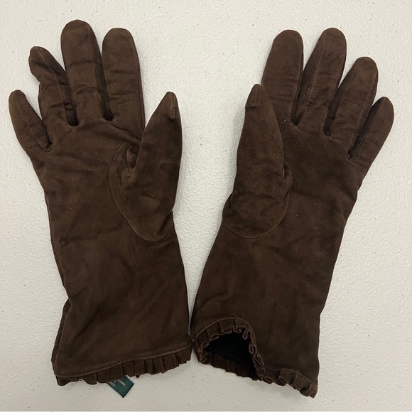 Lauren Ralph Lauren Leather Gloves Size Medium Brown Suede - Picture 6 of 10